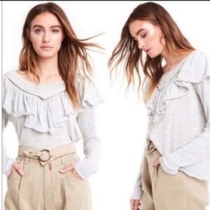 Wildfox Lais Ruffle Heather Blue Sweater Top